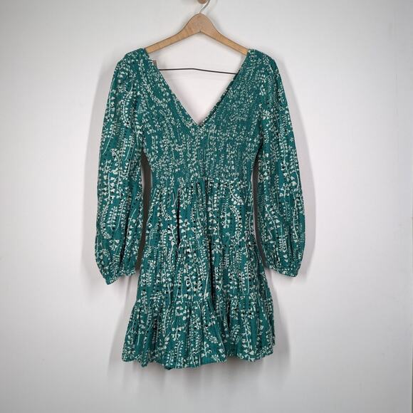 Rixo Sasha Floral Mini Dress Green Cotton Eyelet Broderie Anglaise Small Preown - Picture 5 of 13